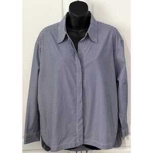 Banana Republic Oversized Cotton Shirt Navy Stripe High-Low Hem Size M Petite